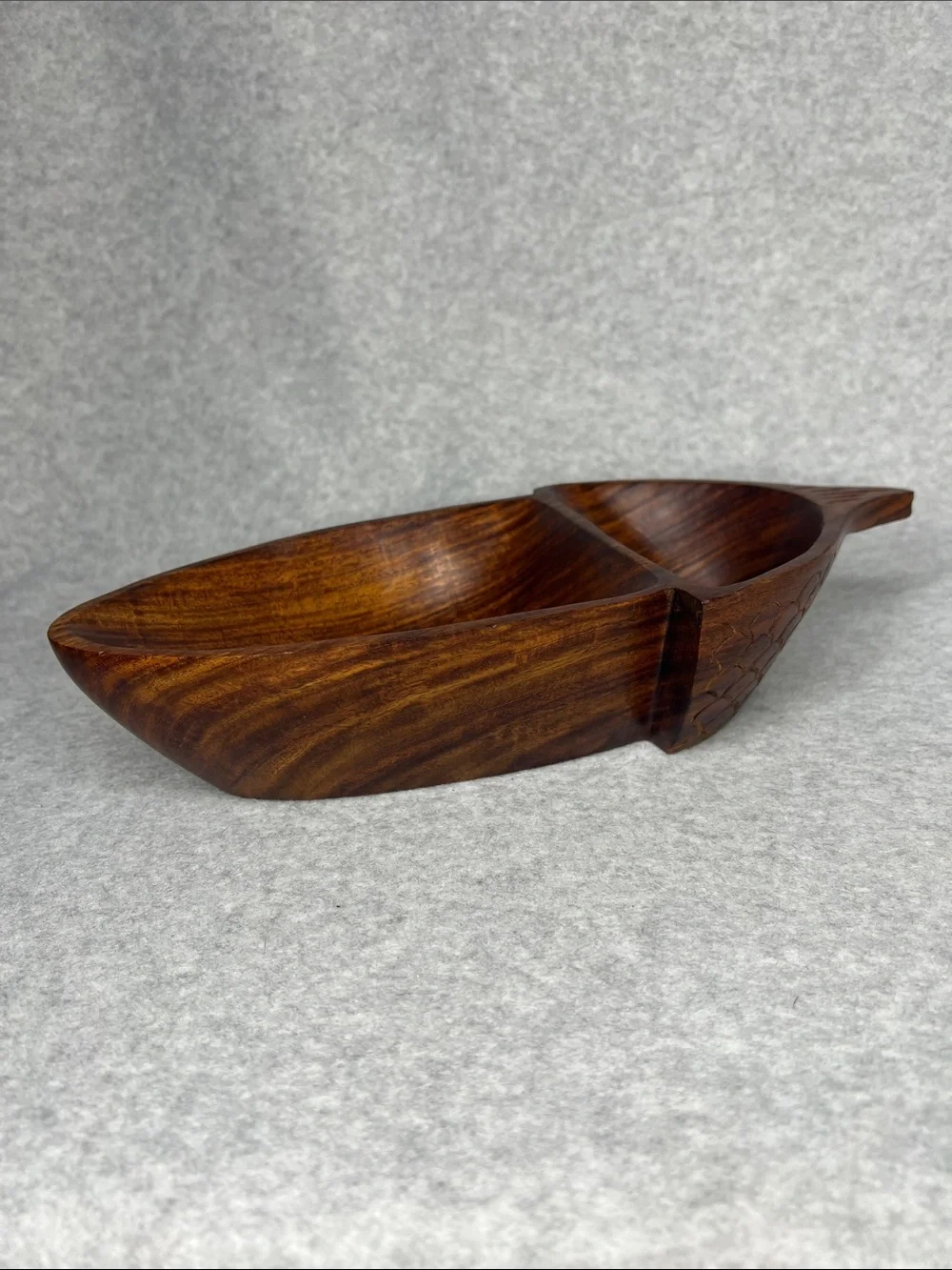 Crate&Barrel Vintage MCM Brown Acorn Wood Divided Serving Dish 12